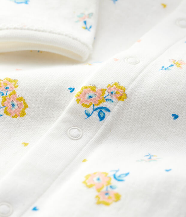 Dors-bien &agrave; col imprim&eacute; fleurs b&eacute;b&eacute; en velours de coton biologique blanc/multicouleur